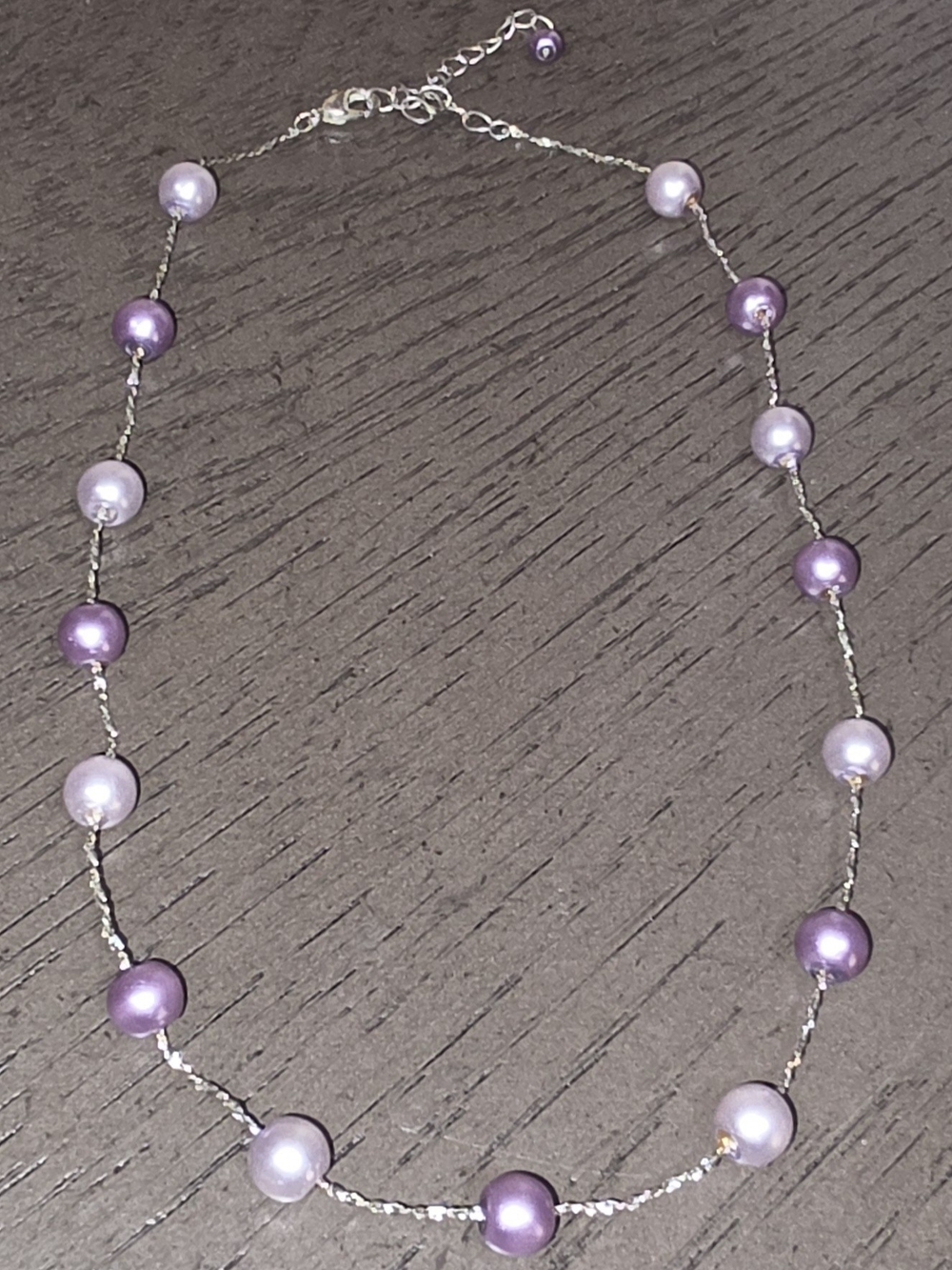 Lavender Pearl Station Necklace with Silver Chain - Women Jewelry